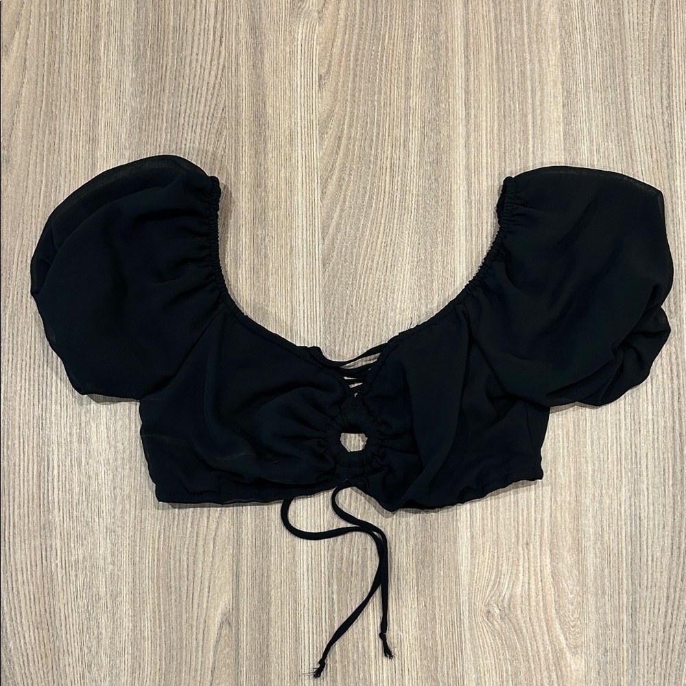 Black Puff Sleeve Crop Top